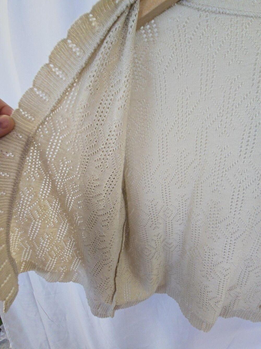 Sweater Cardigan Womens Medium White Open Knit 3/4 Sleeve Shrug Cropped - Picture 8 of 9